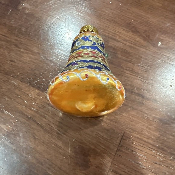 Unique Treasures Hand Blown/Crafted Blue/Floral Christmas Glass Ornament Bell O2 - Picture 3 of 3